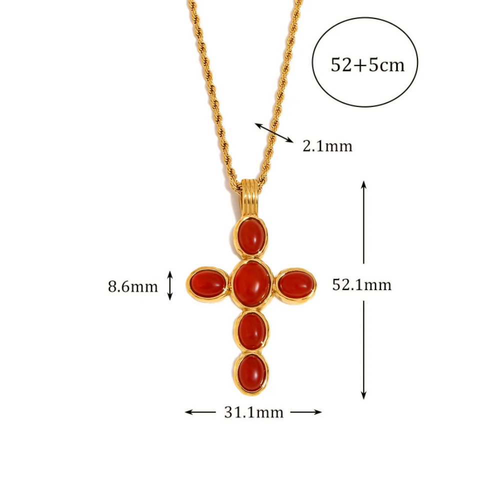 Collier Croix Perles Rouges femme