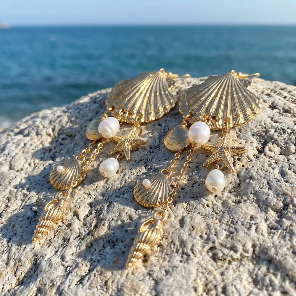 Boucles d'Oreilles Étoile de Mer Coquillage plage