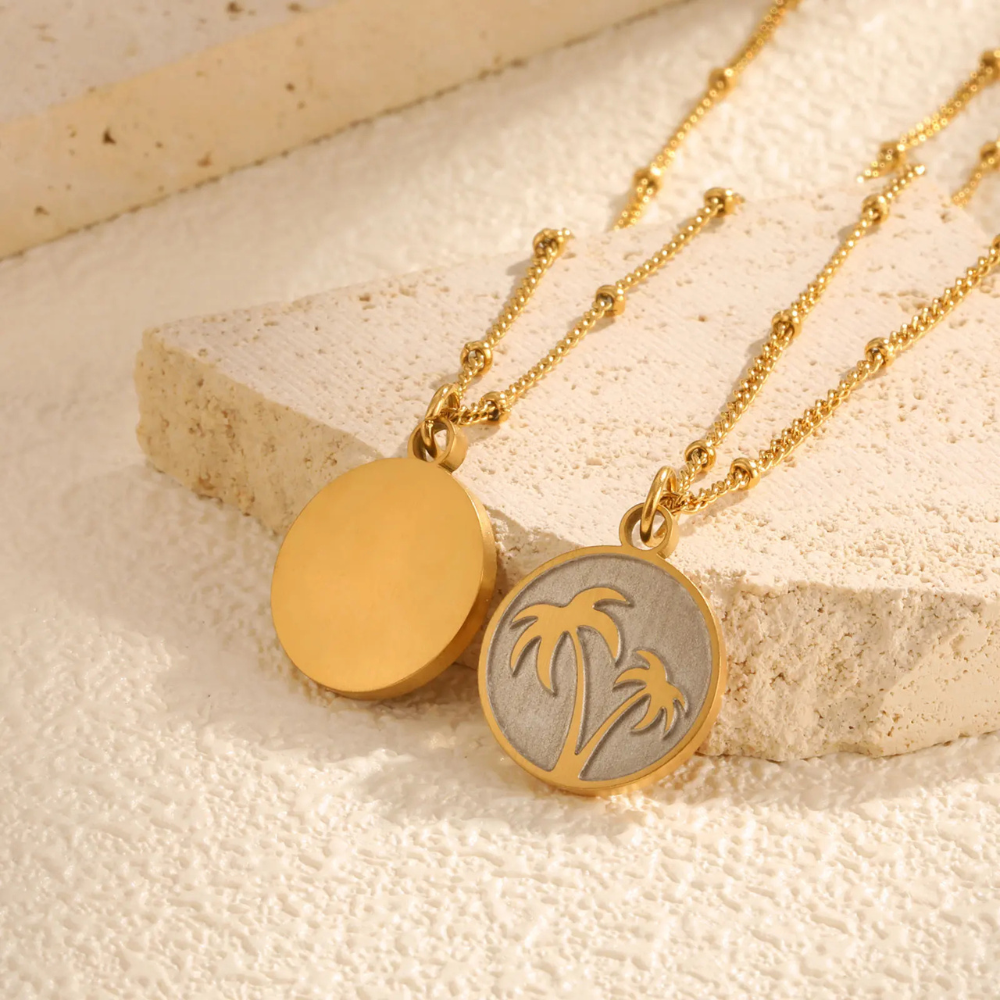 Collier Palmier Nacre Blanc doré