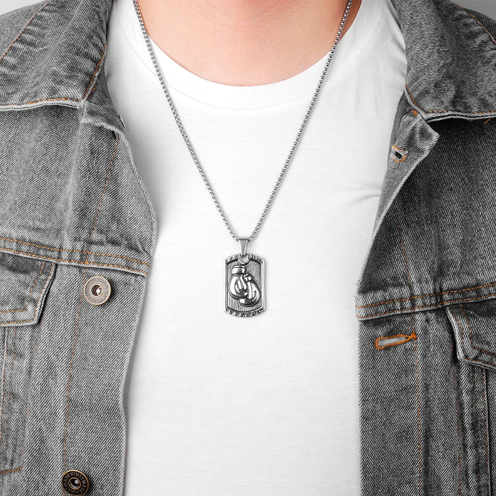 Collier Plaque Gants de Boxe argent