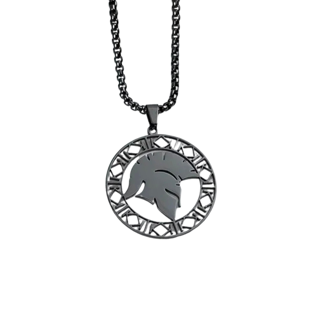 Collier Pendentif Spartan Soldat noir