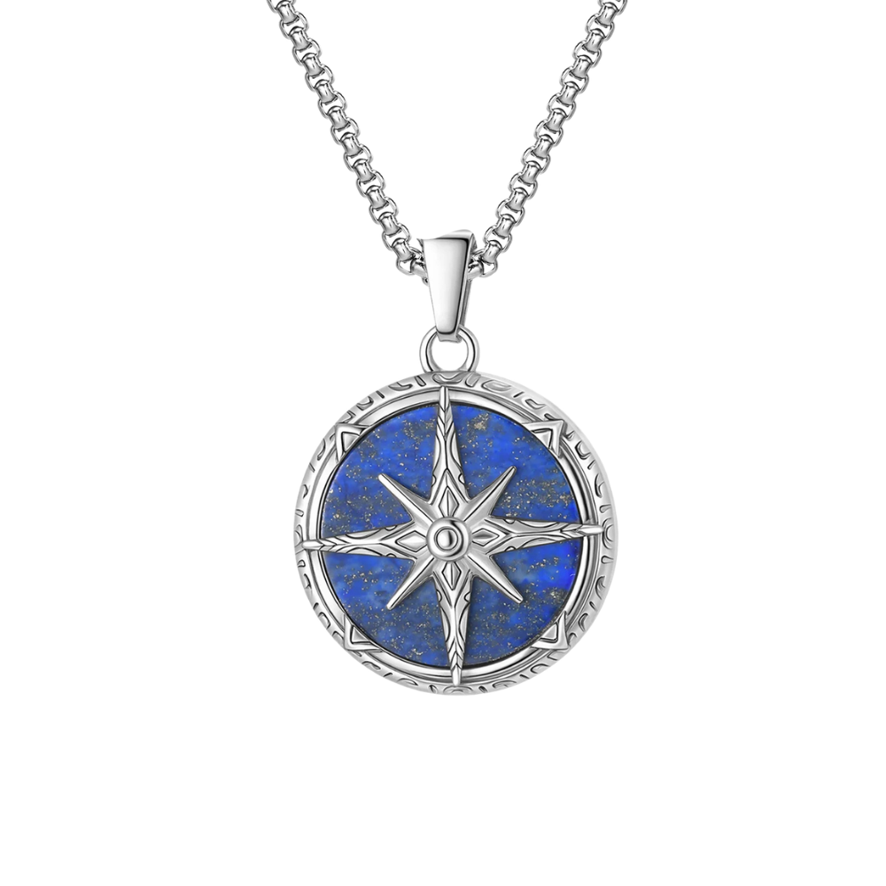 Collier Boussole Argent Homme bleu