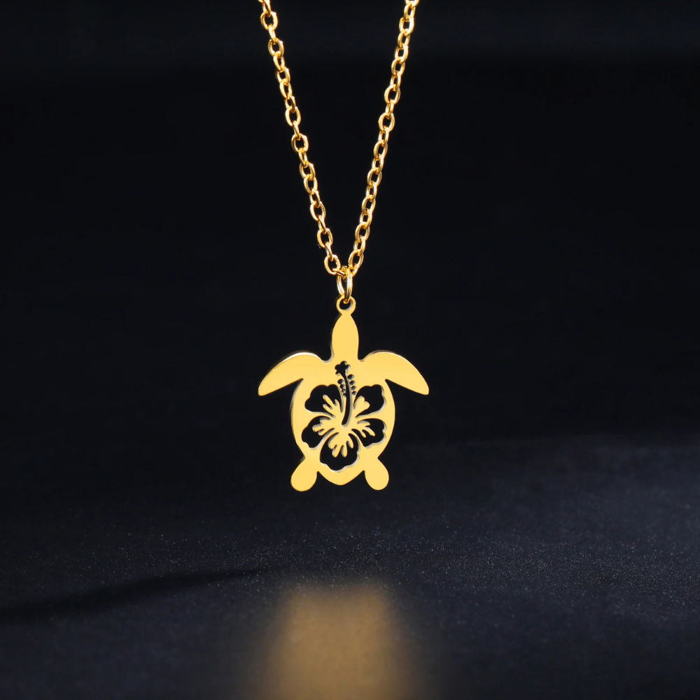 Collier Tortue Floral or femmme