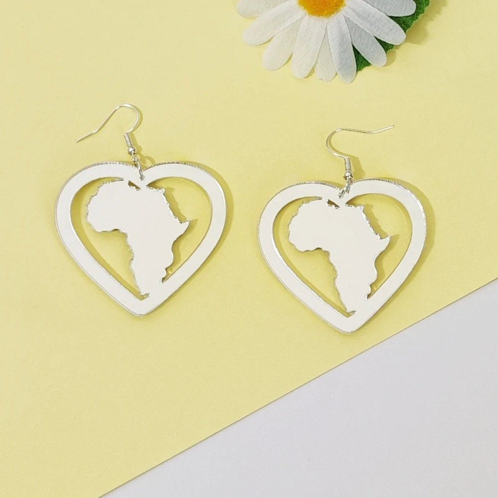 Boucles d'Oreilles Afrique Cœur argent