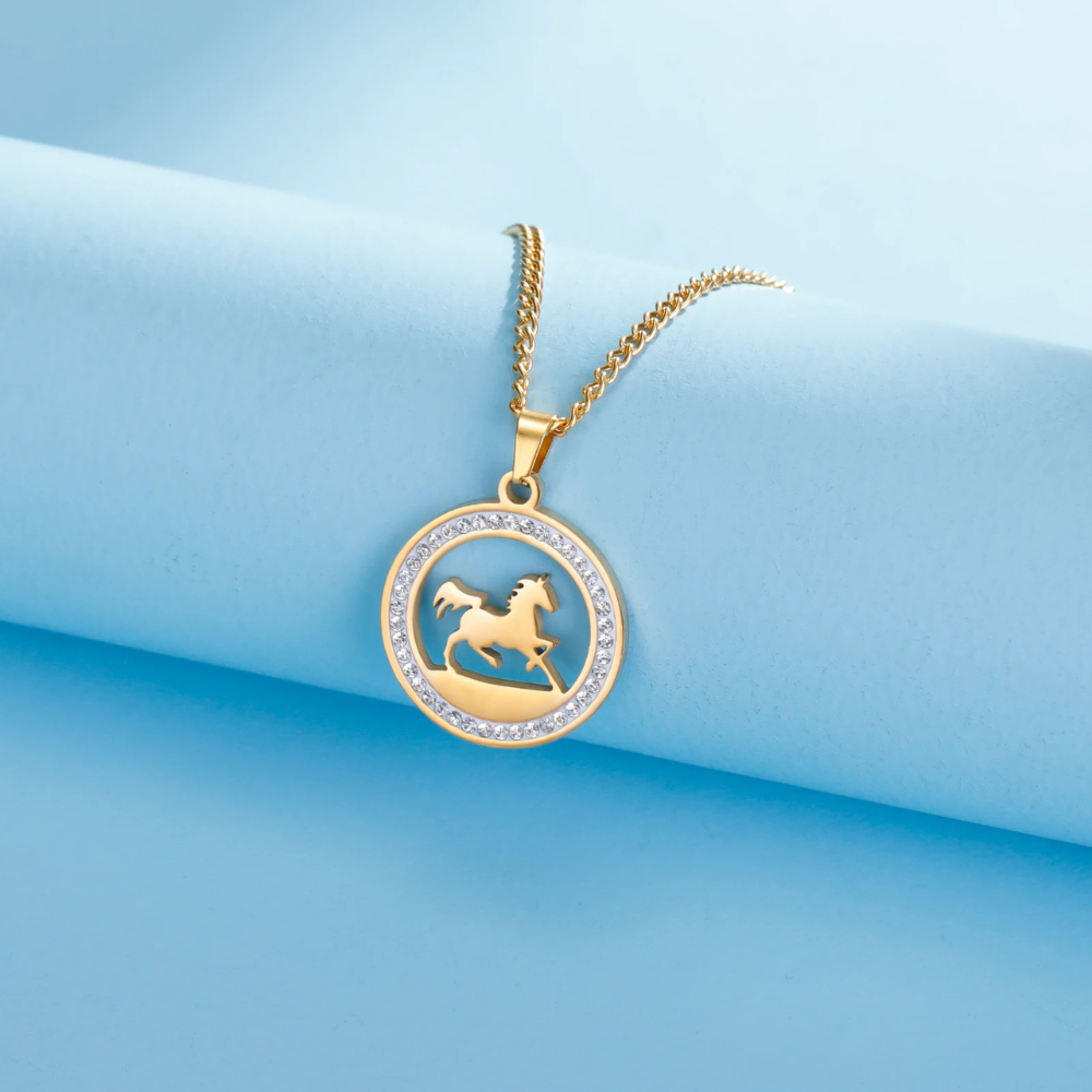 Collier Cheval Strass doré