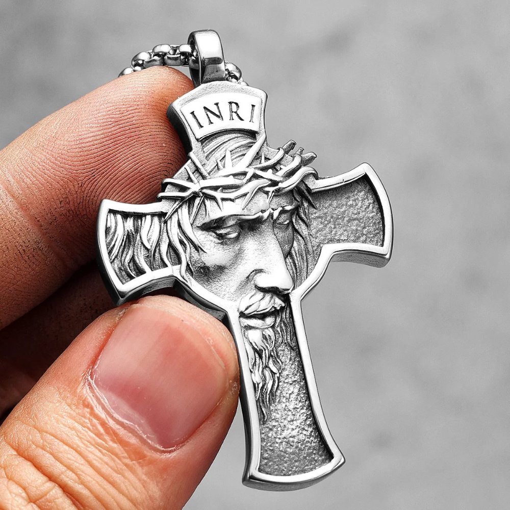 Collier Croix Visage Jésus argent