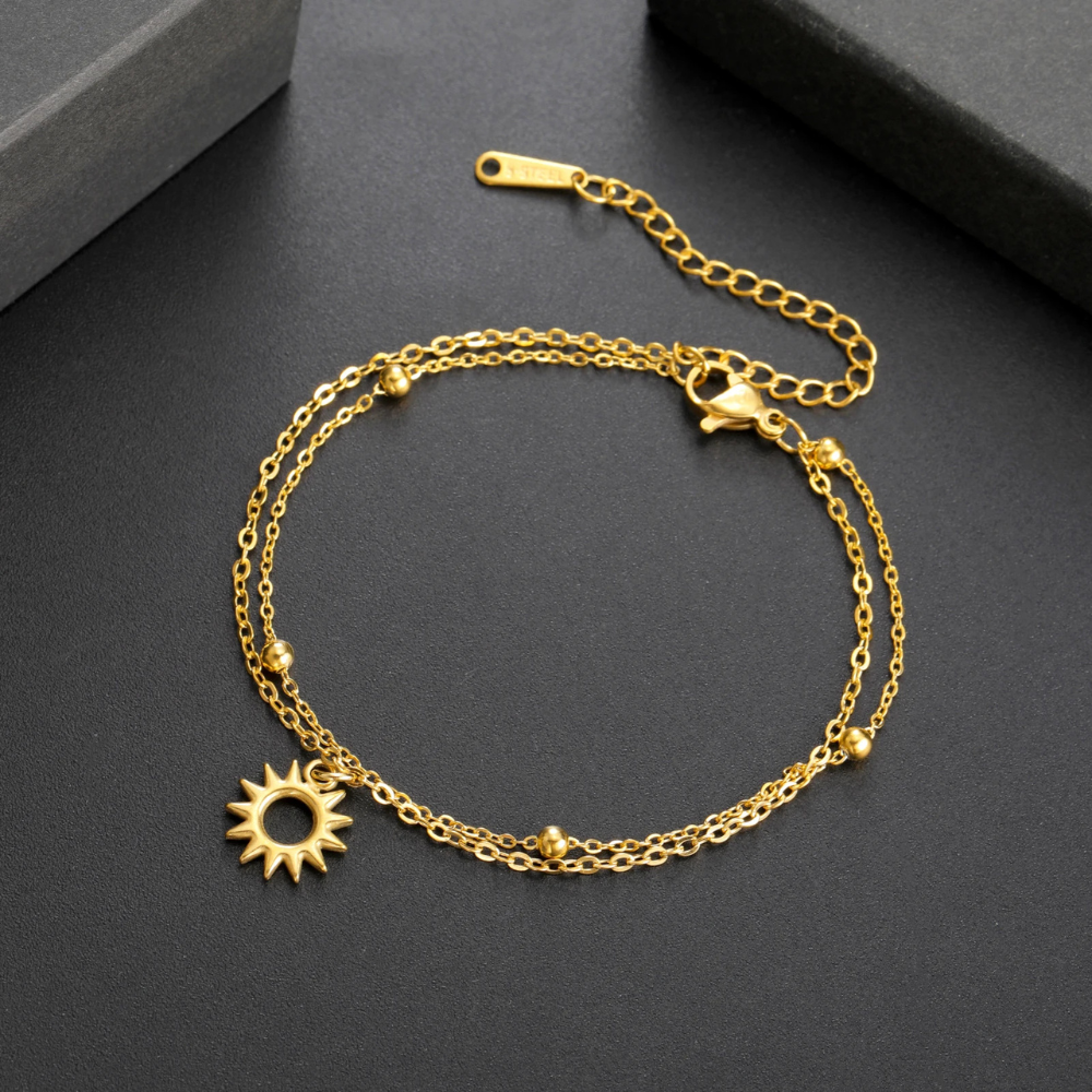 Bracelet Femme Acier Inoxydable Avec Motif Soleil Et Diamants – Chaîne Réglable – Finition Or Ou Argent – Élégant Et Quotidien - 3