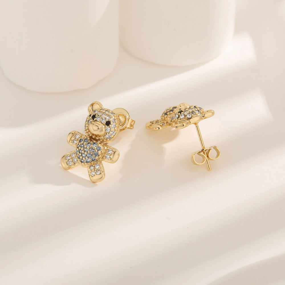 Boucles d'Oreilles Ourson Doré diamant