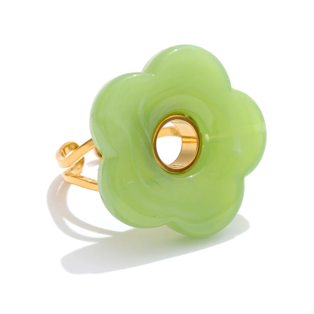 Bague Fleur Résine verte