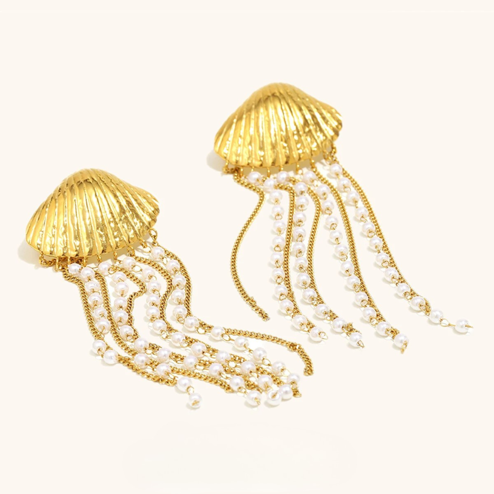 Boucles d'Oreilles Coquillage Tombantes or femme acier