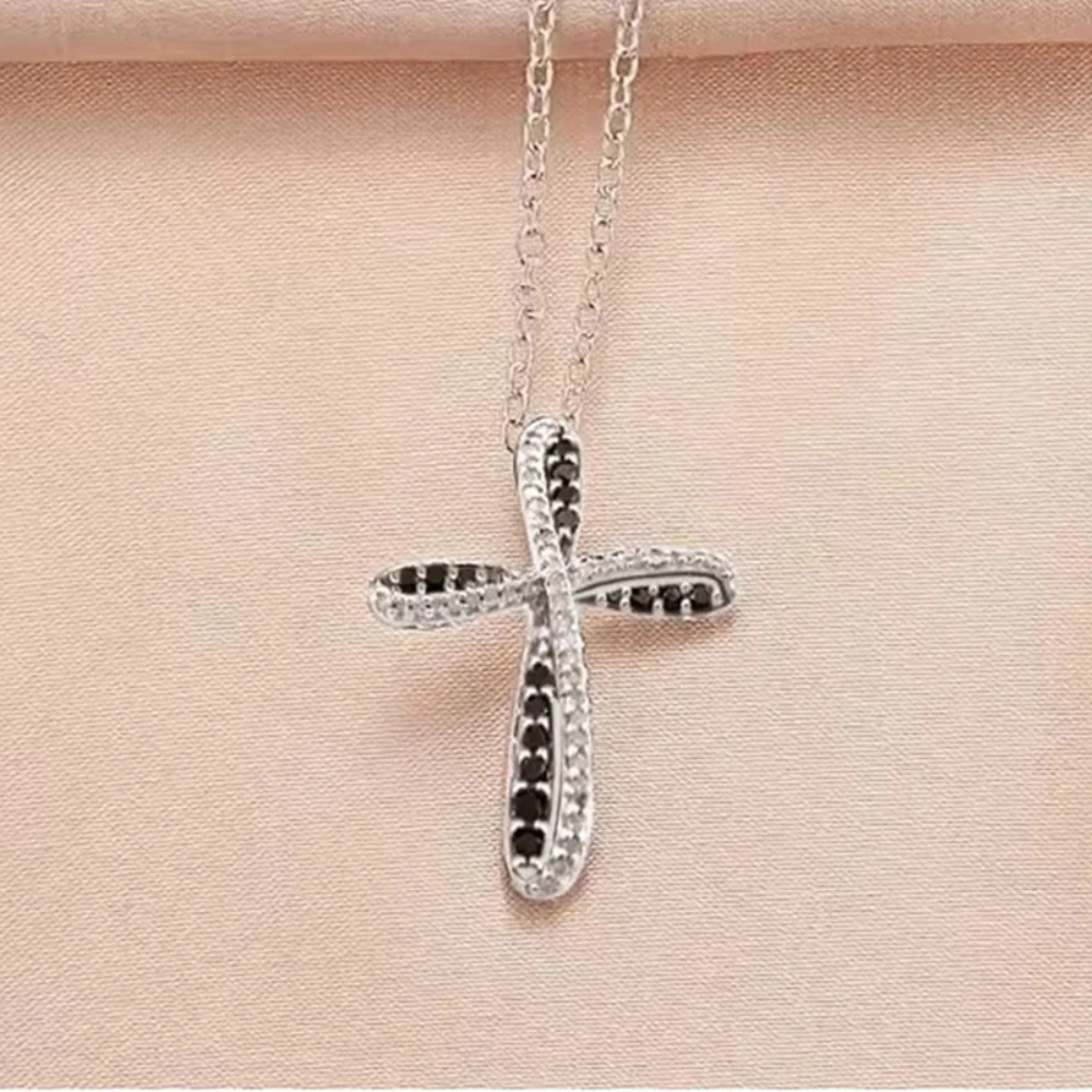 Collier Croix Argent et Noire Design strass