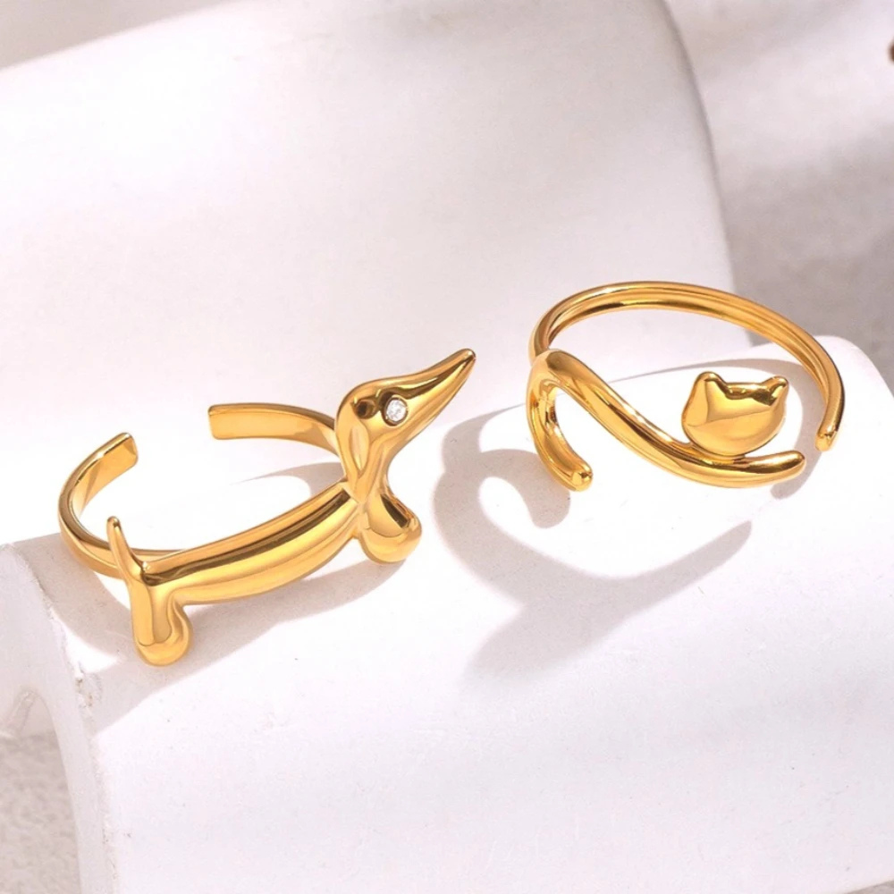 Bague Chien Minimaliste or