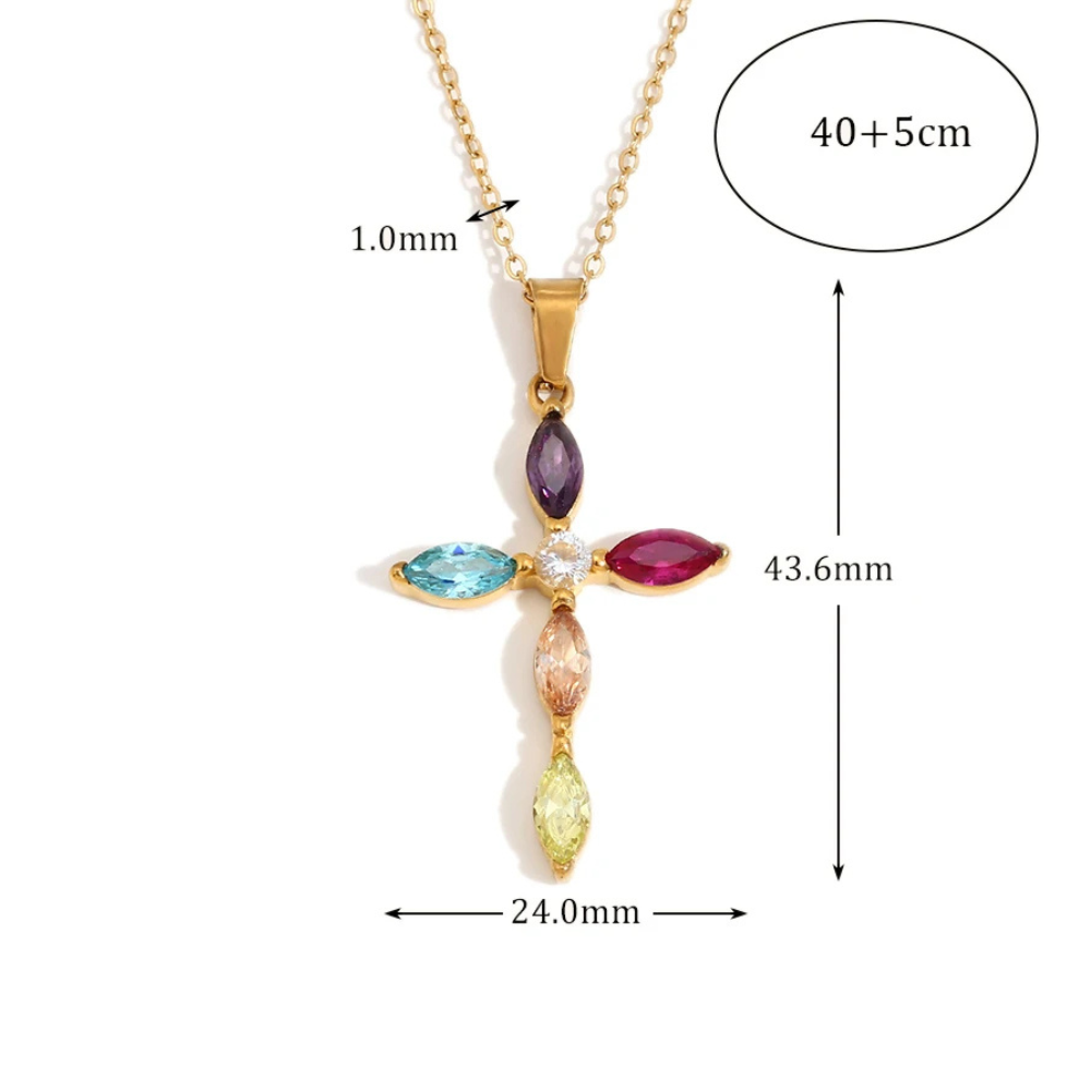 Collier Croix Zircons Colorés femme