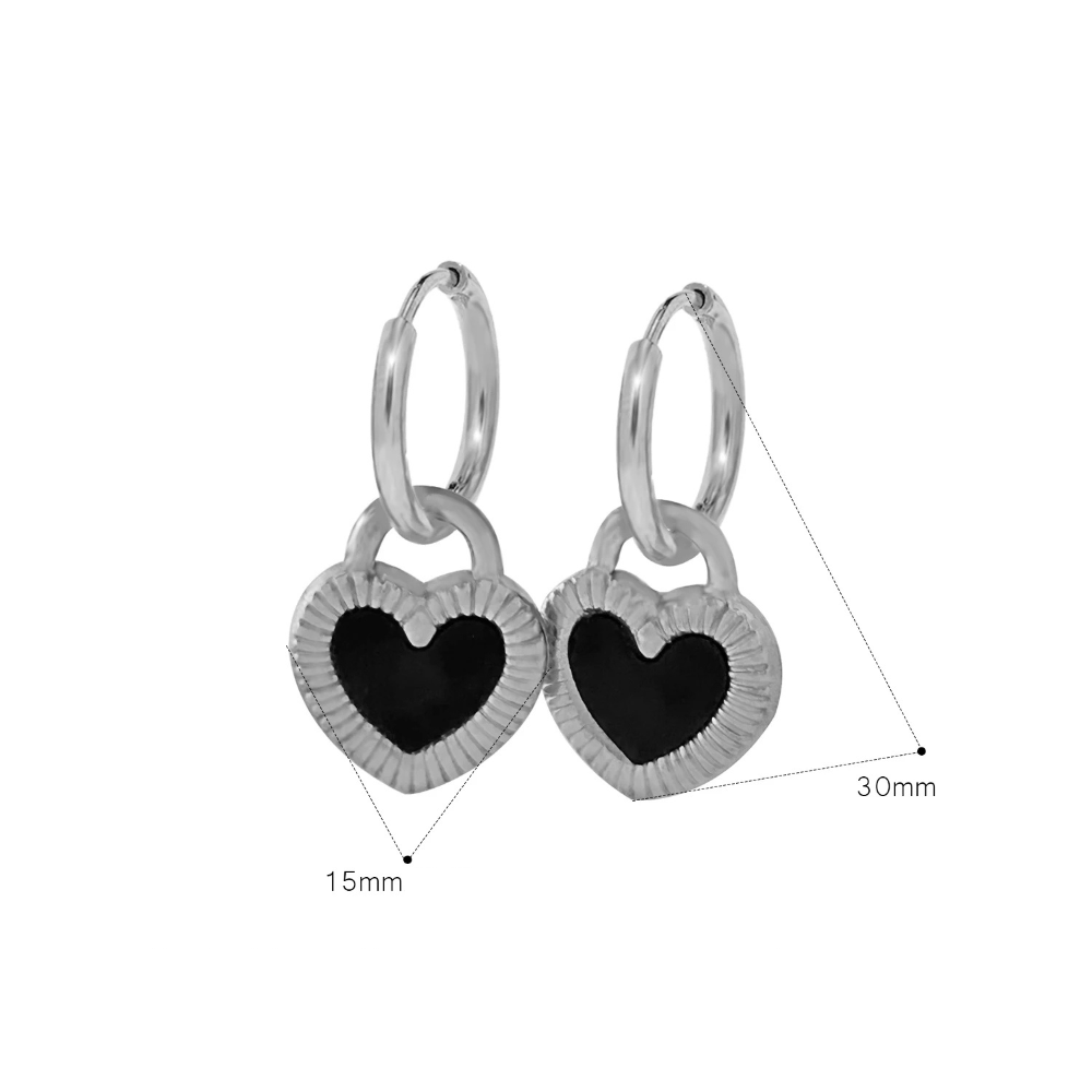 Boucles d'Oreilles Coeur Noir argent
