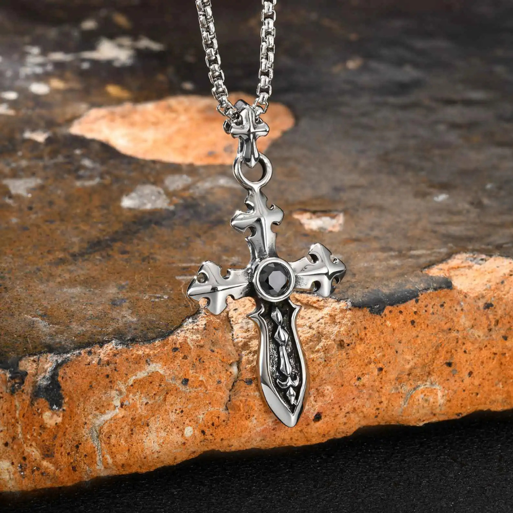 Collier Croix Médiévale Homme acier inox