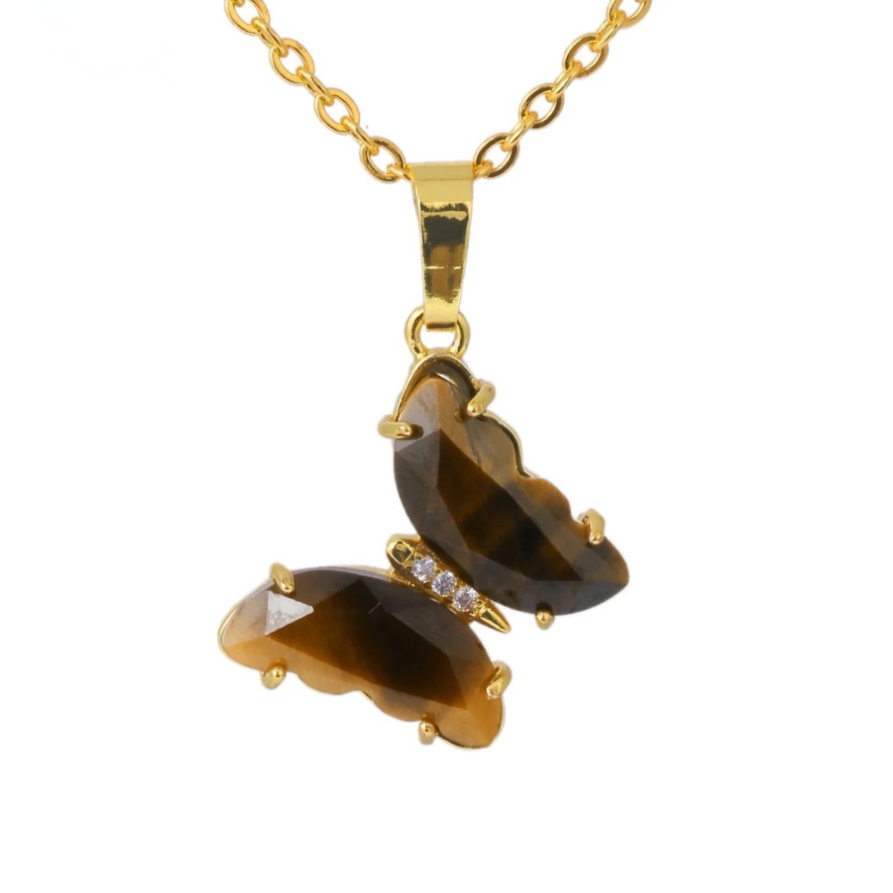 Collier Papillon Pierre marron