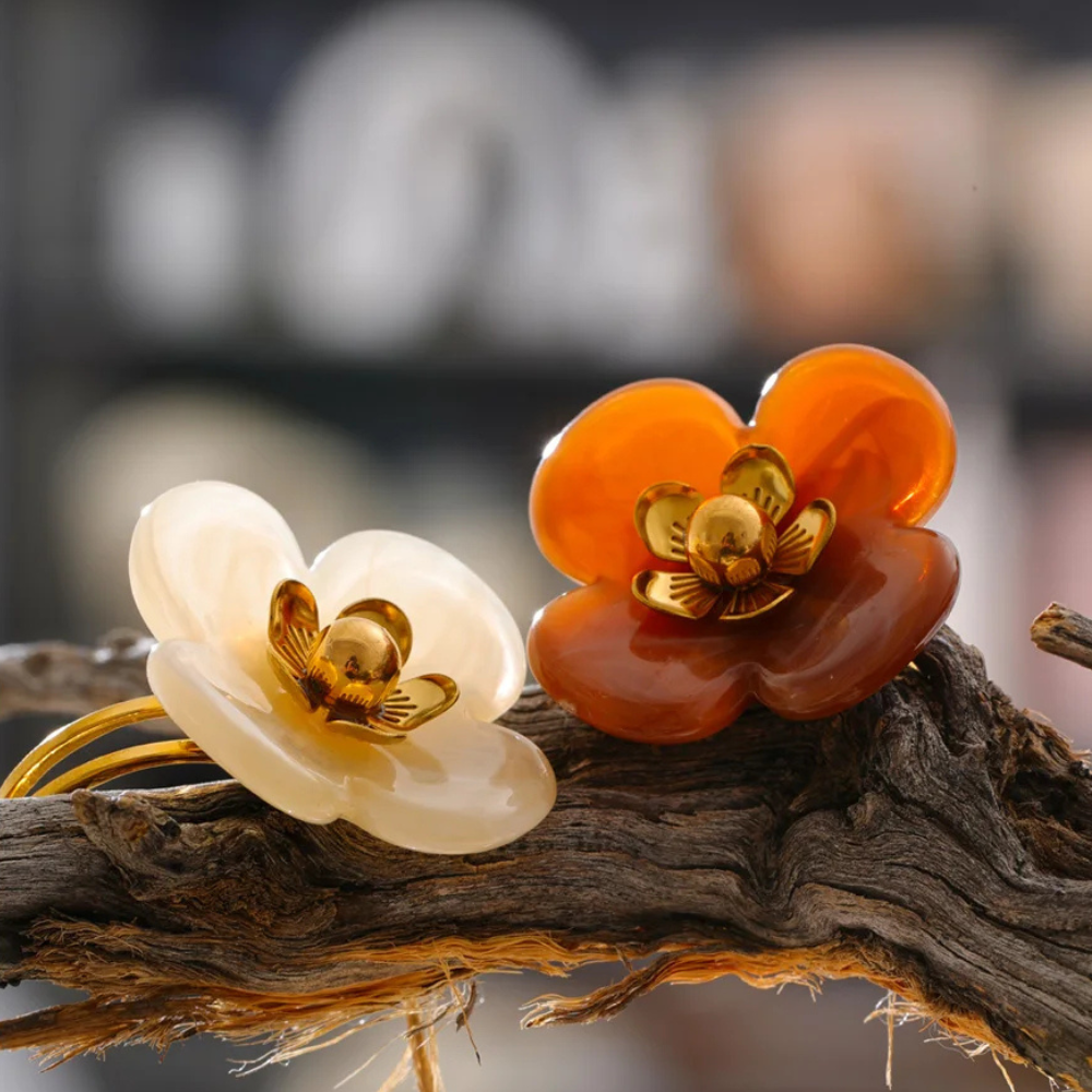 Bague Fleur Résine et Dorée fille