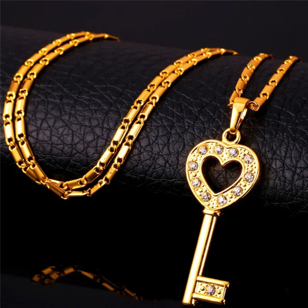 Collier Clé Cœur doré