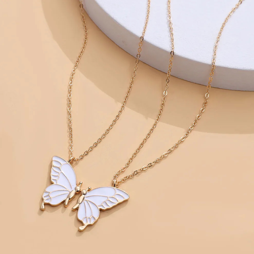 Double Collier Papillon blanc