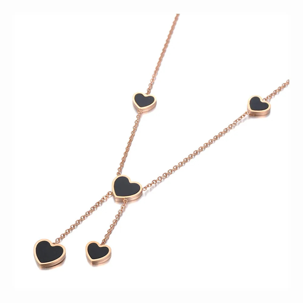 Collier Cœurs noir et rose Pendant