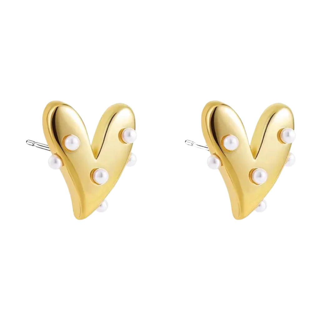 Boucles d'Oreilles Coeur Perles Blanches