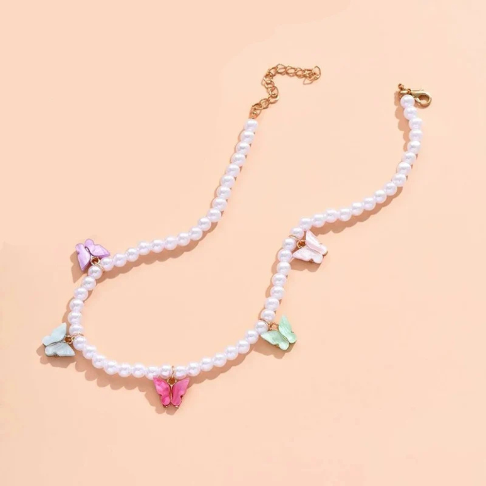 Collier Perles Blanches Papillon