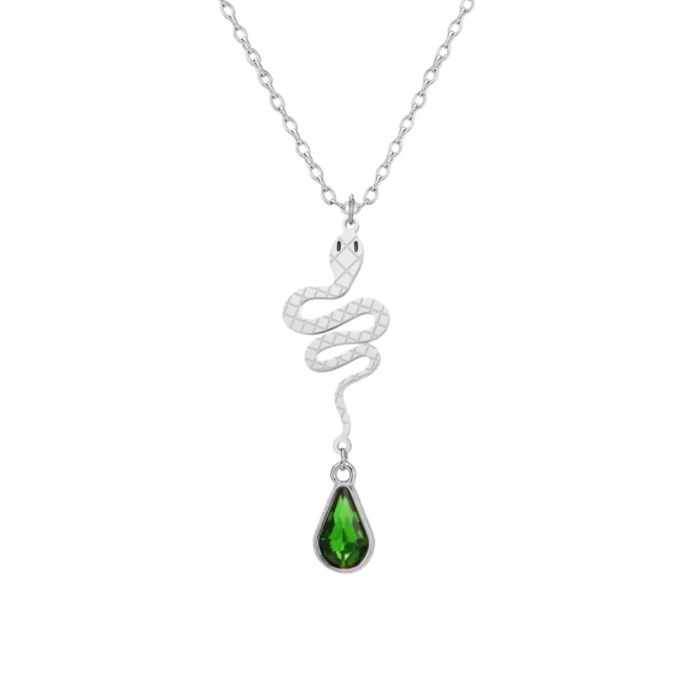 Collier Serpent Perle Verte argent