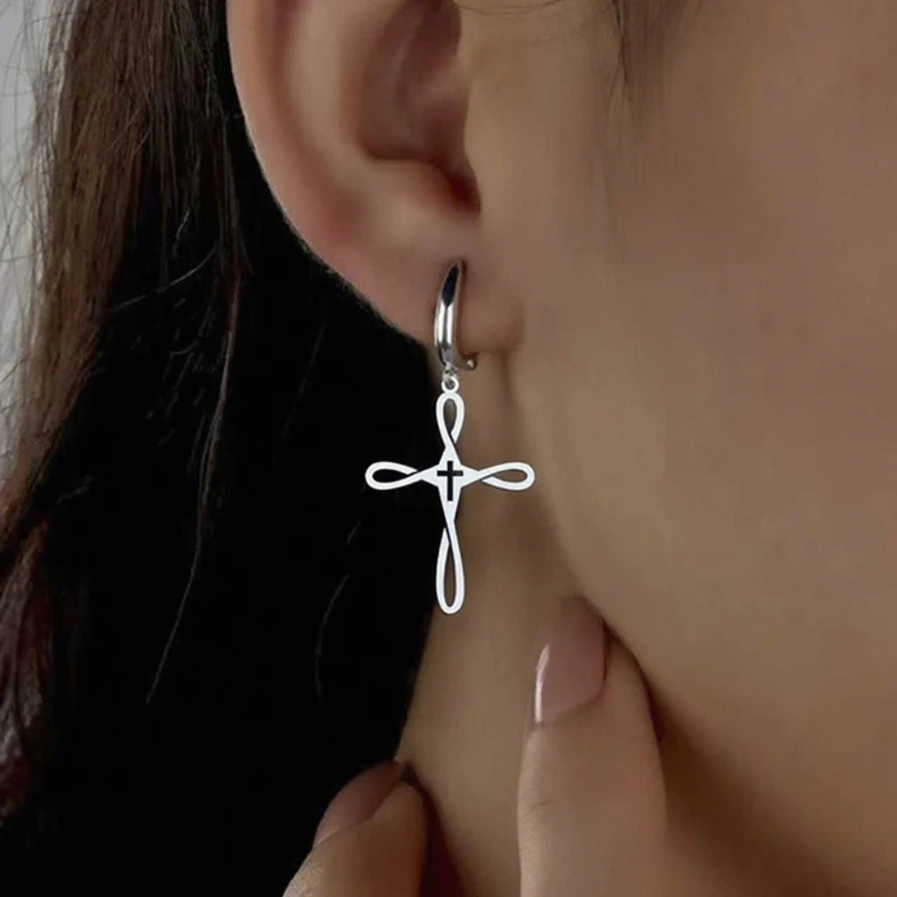 Boucles d'Oreilles Croix Infini argent