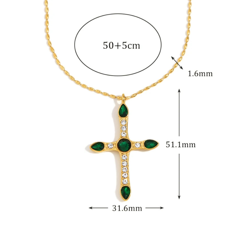 Collier Croix Dorée et Verte