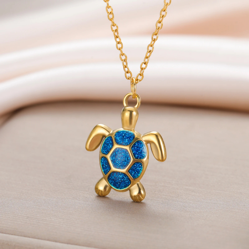 Collier Tortue Bleue doré