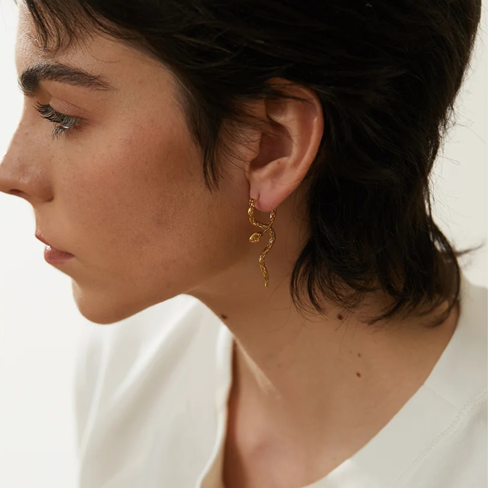 Boucles d'Oreilles Serpent Pendant or