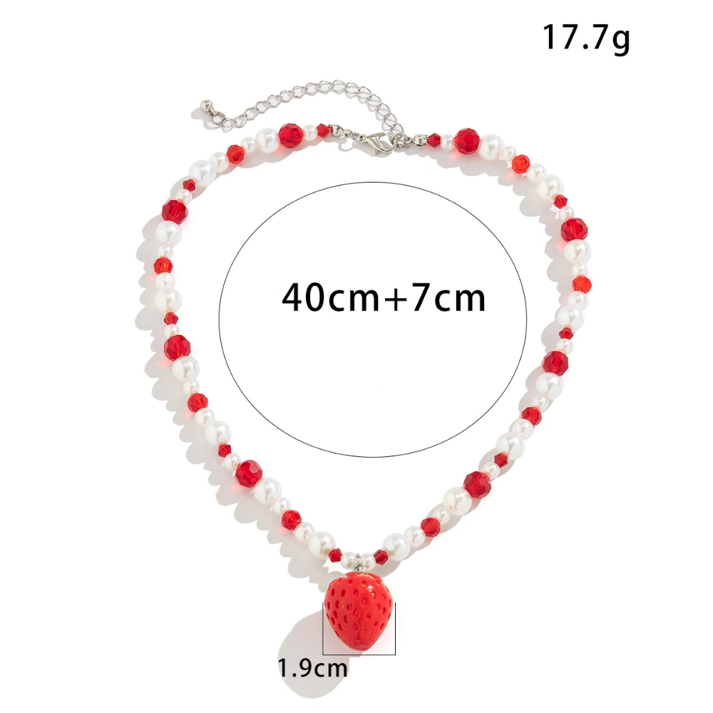 Collier Perles Fraise femme