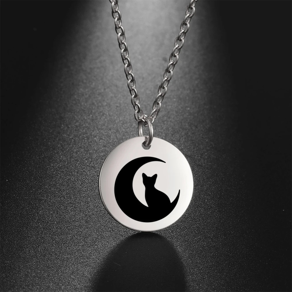 Collier Médaille Chat Lune femme
