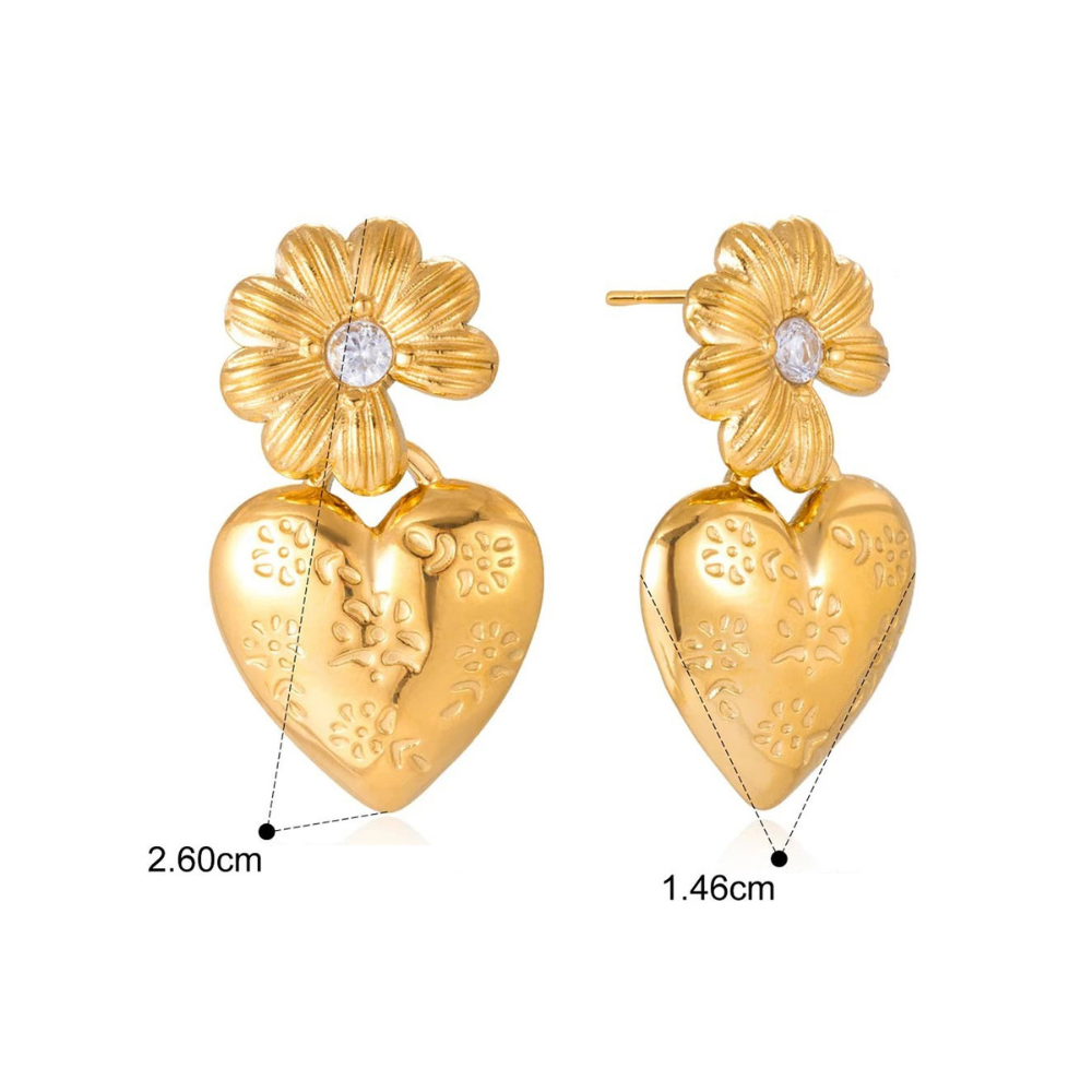 Boucles d'Oreilles Fleur et Coeur doré