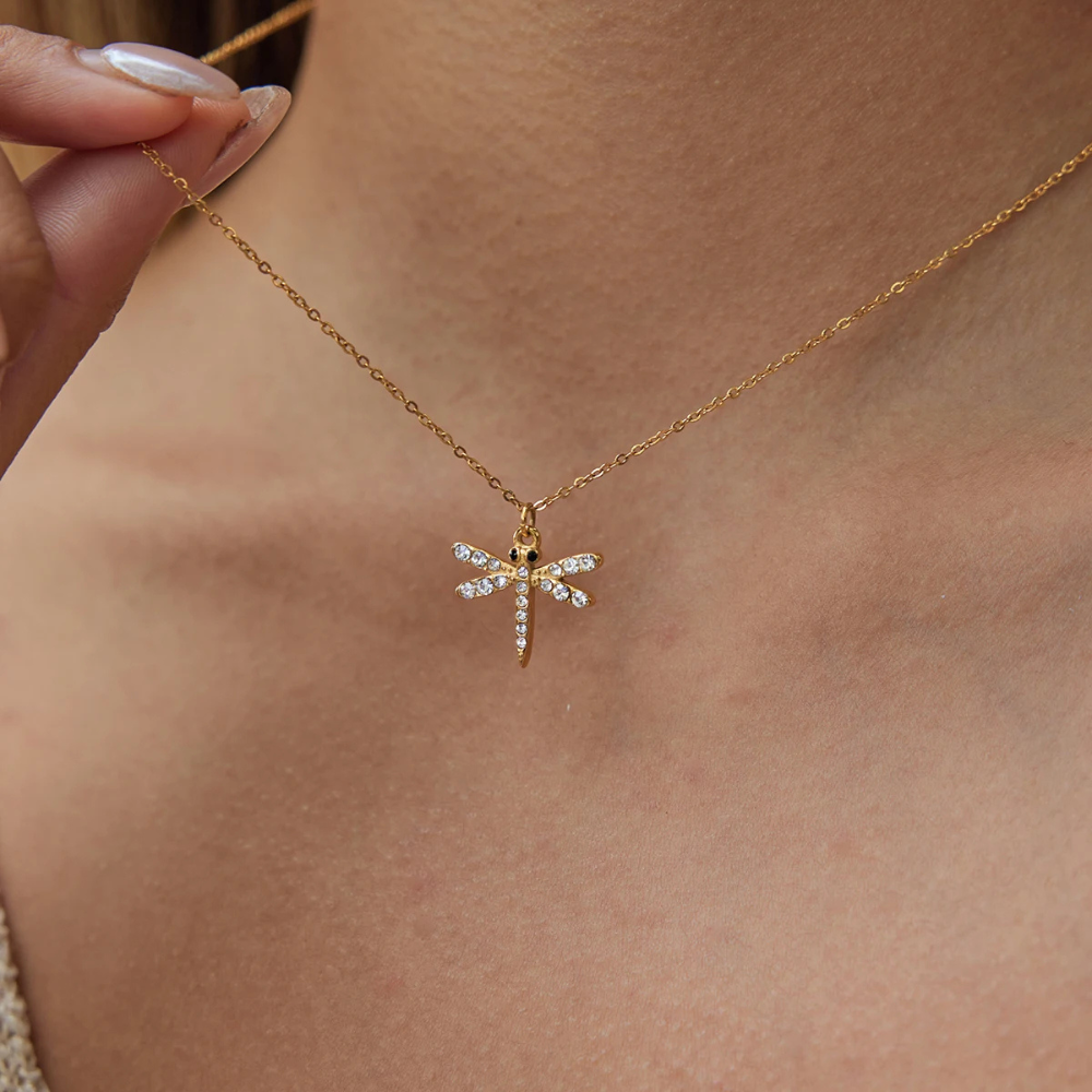 Collier Libellule Strass diamant