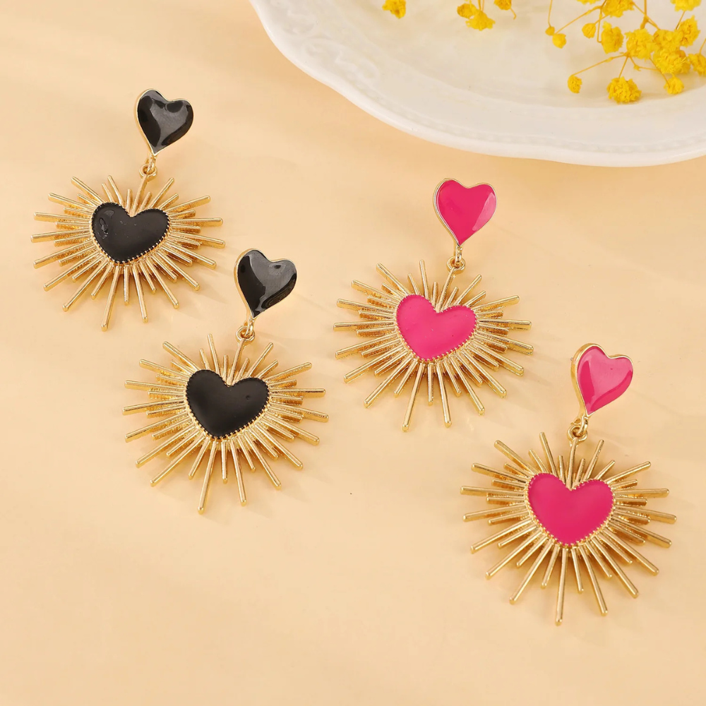Boucles d'Oreilles Coeur Soleil Rose femme
