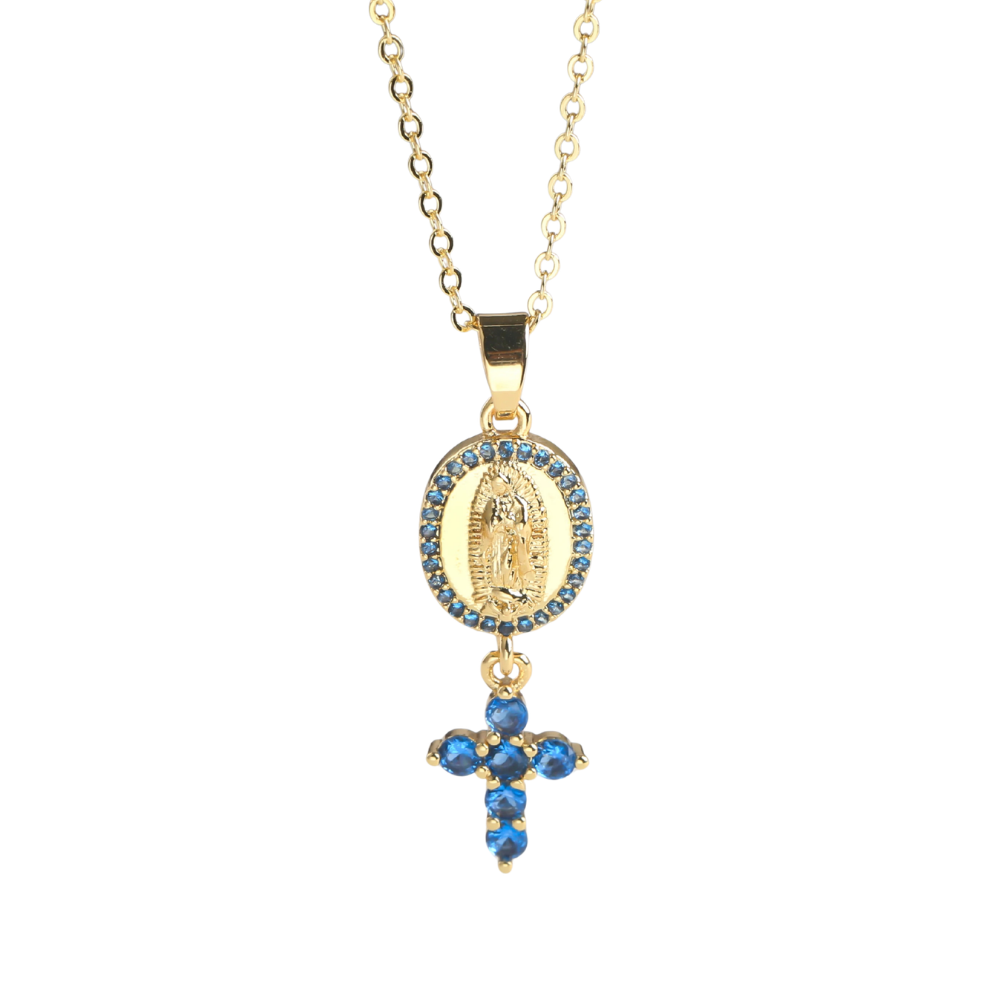 Collier Médaille Vierge et Croix Turquoise