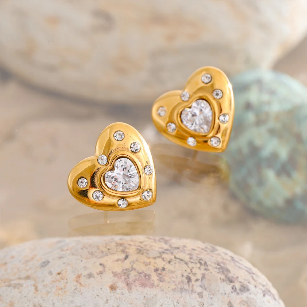 Boucles d'Oreilles Coeur Zircons Blancs diamants