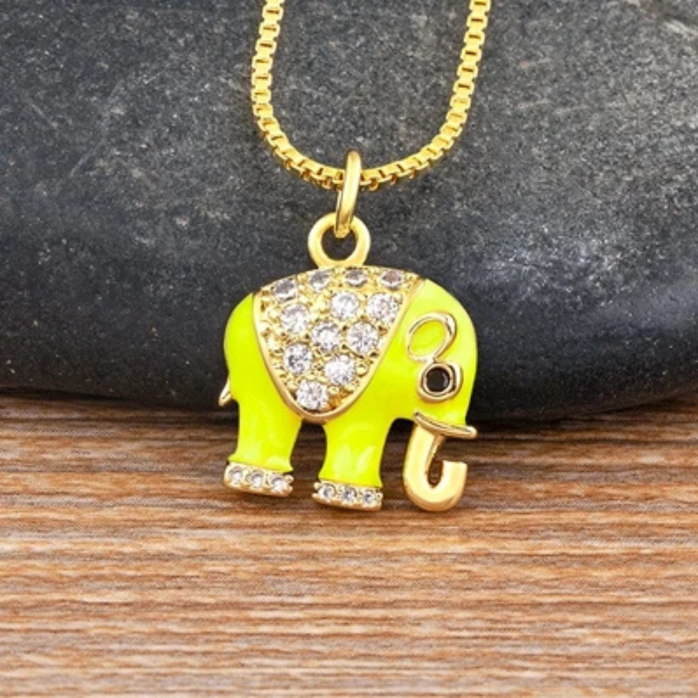 Collier Éléphant jaune fluo