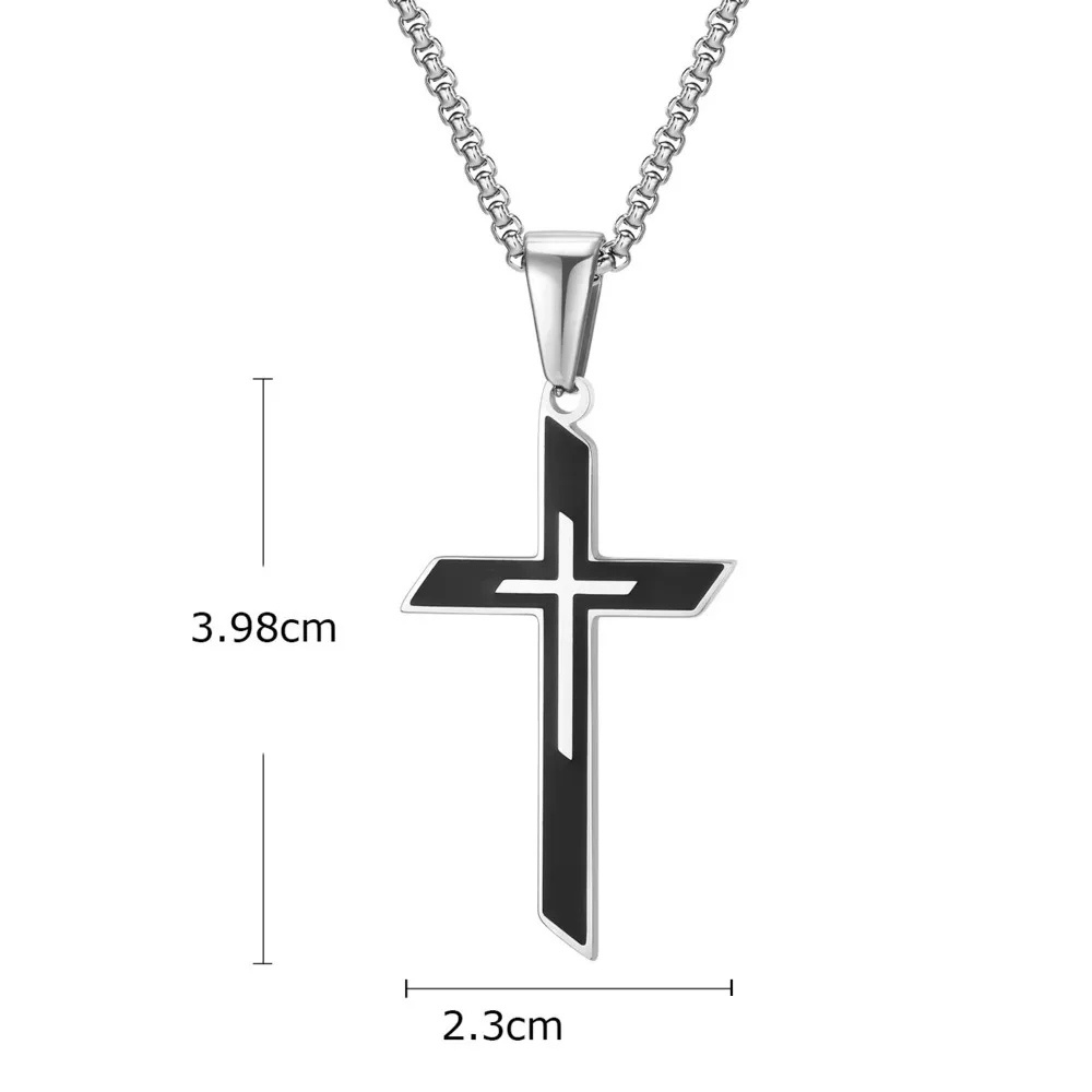Collier Croix Argent et Noire Homme pas cher