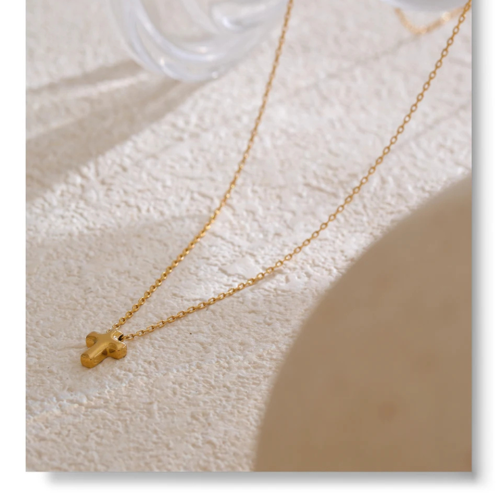 Collier Croix Bubble doré