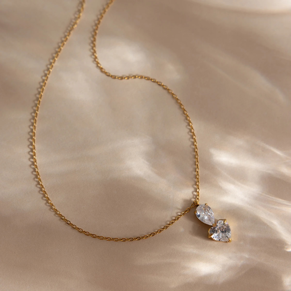 Collier Zircon Coeur acier inox