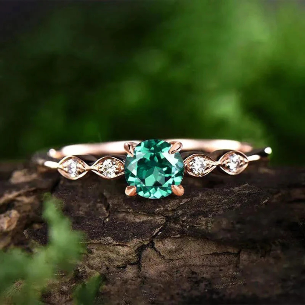 Bague fiancailles Vert Or Rose