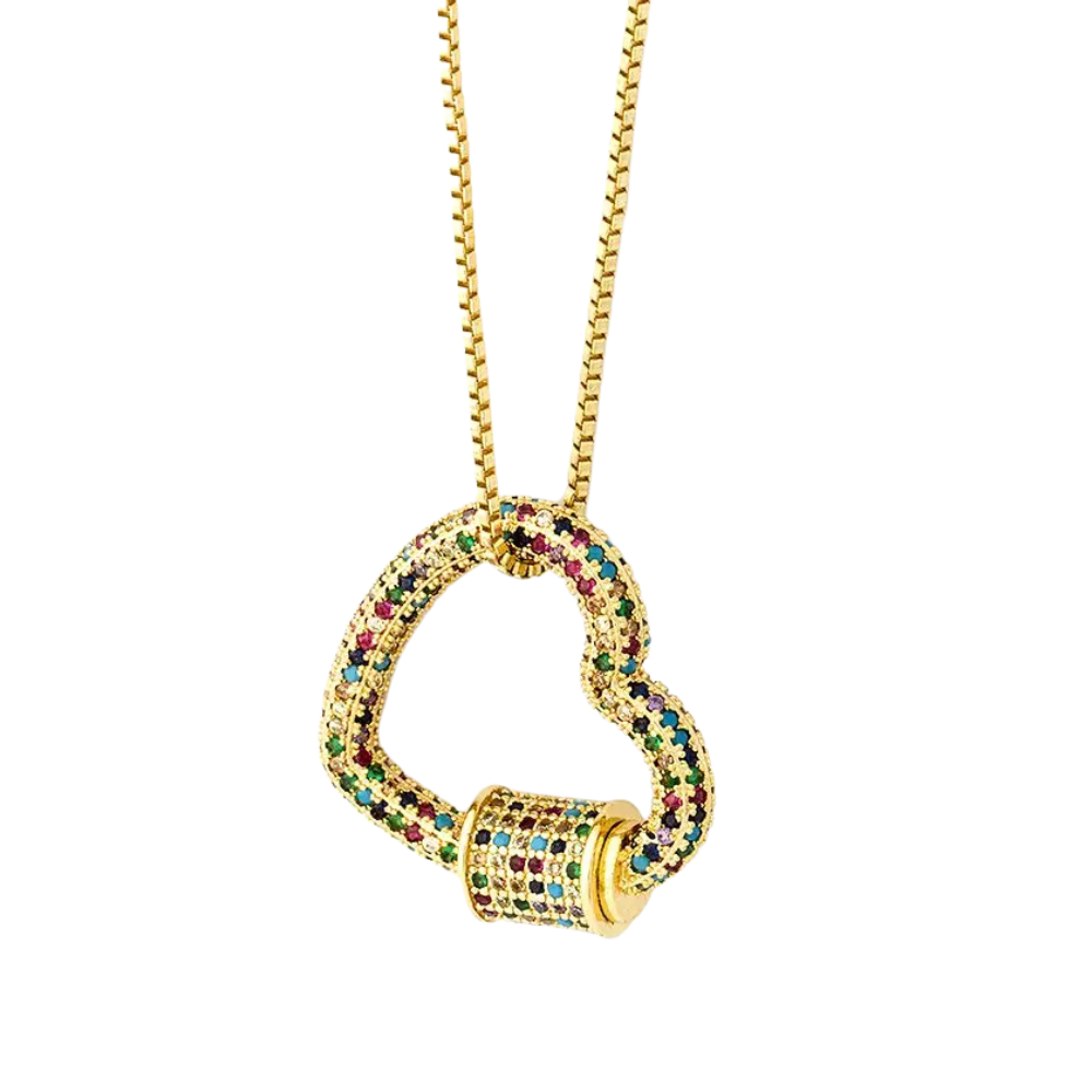 Collier Coeur Doré Strass Couleur