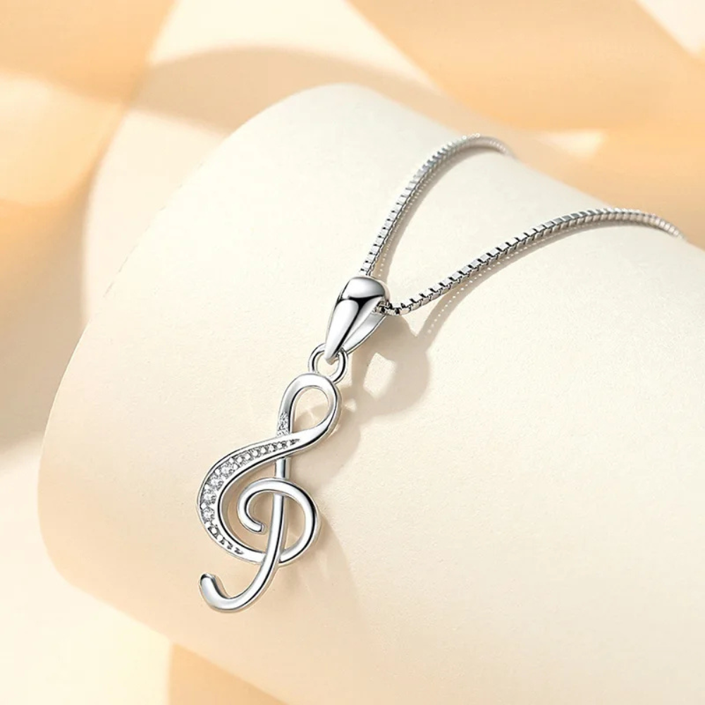Collier Clé de Sol Argent Femme strass