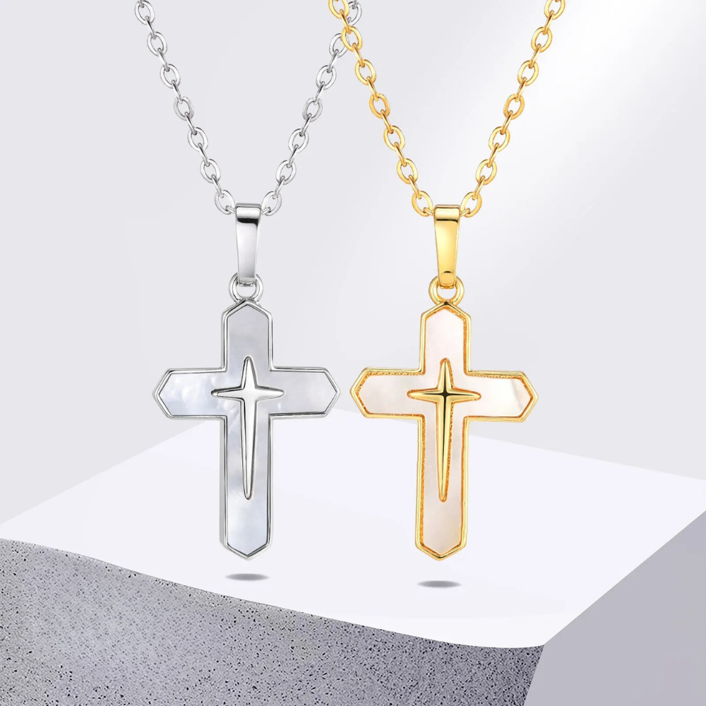 Collier Croix Nacre blanche