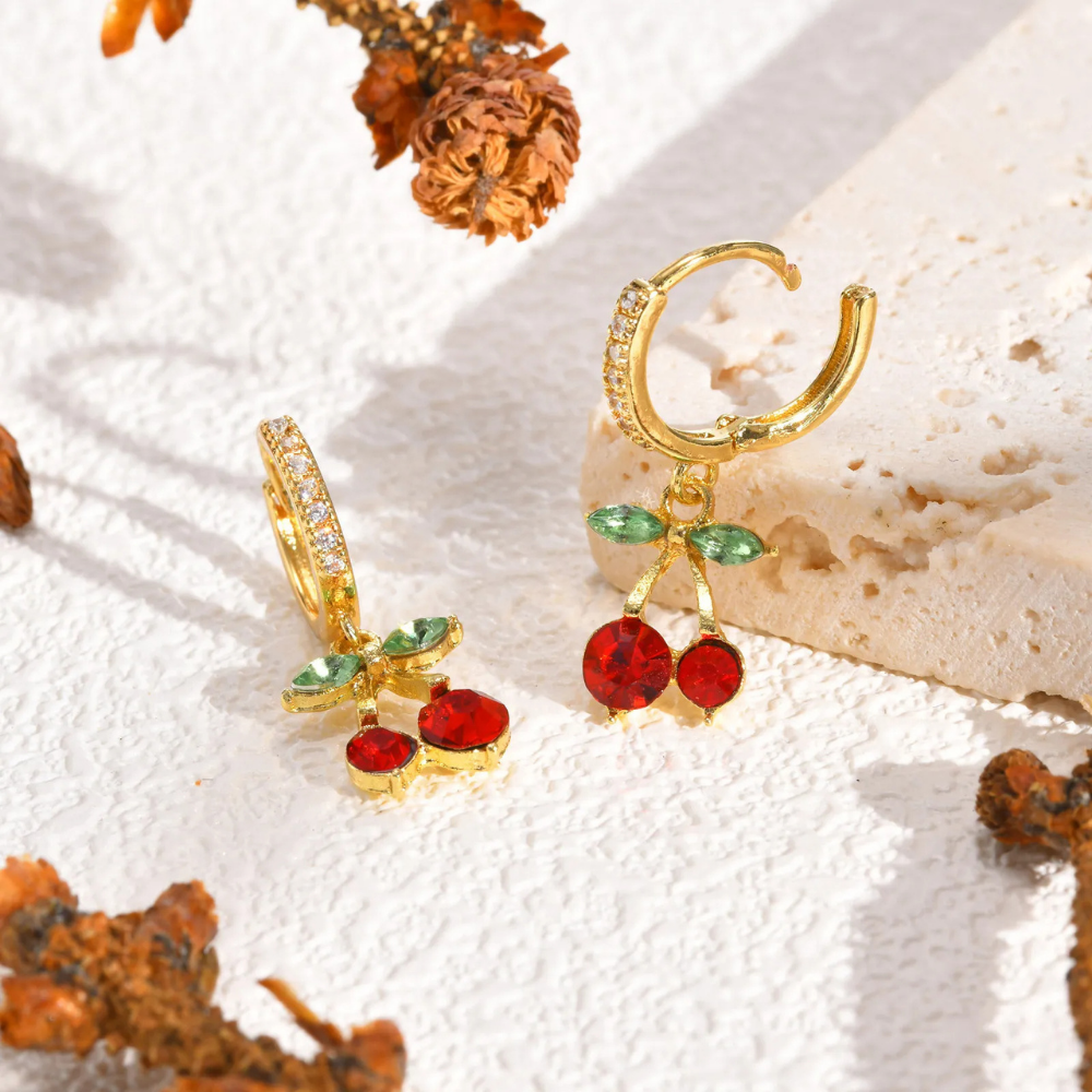 Boucles d'Oreilles Cerise Rouge Zircons pas cher