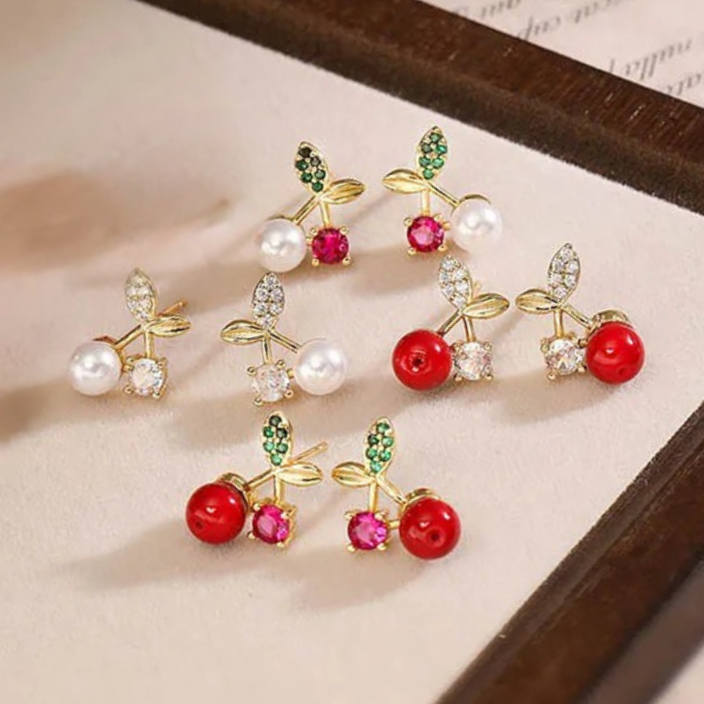 Boucles d'Oreilles Cerise rouge Tendance
