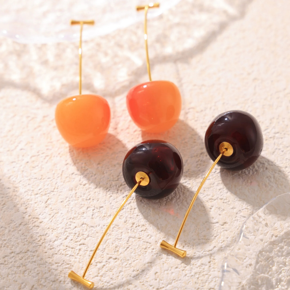 Boucles d'Oreilles Cerise Design rouge