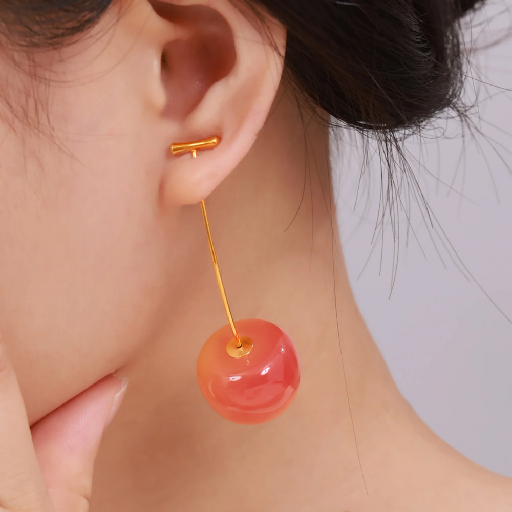 Boucles d'Oreilles Cerise Design rouge